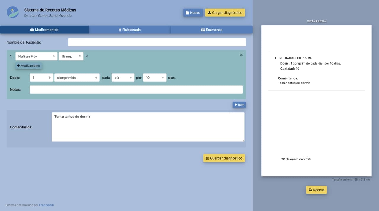 A screenshot of the prescription software interface