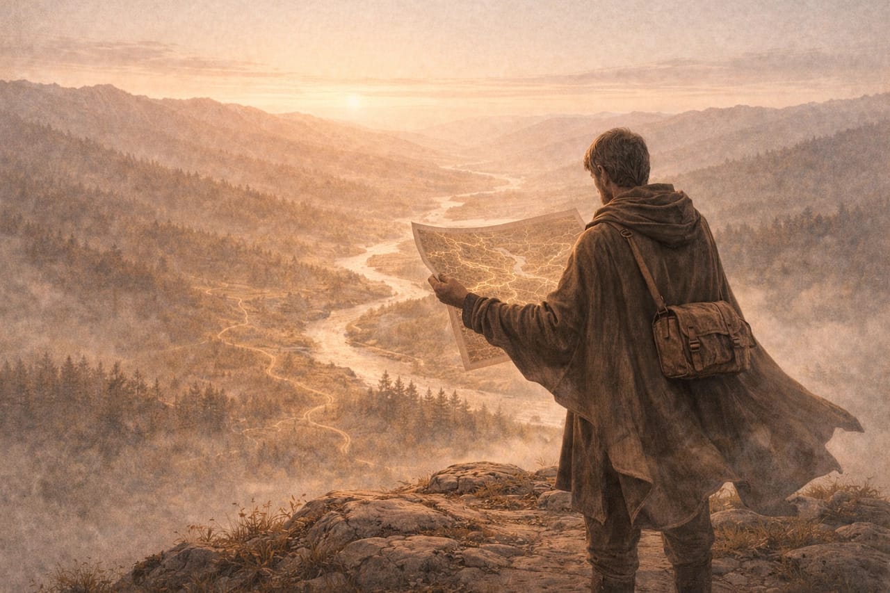 traveler looking at a map, representing the user taking the quiz and exploring their digital world